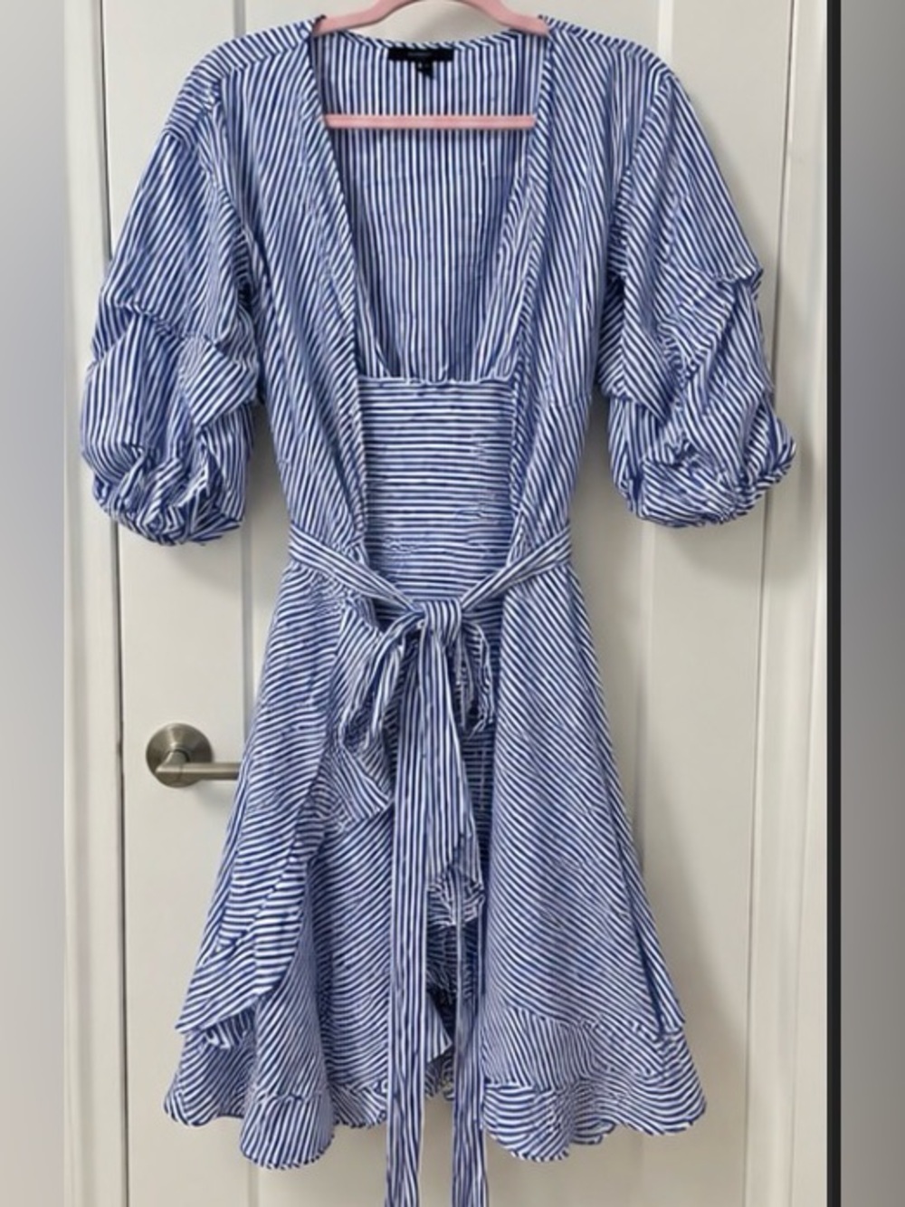 Blue & White Striped Kids Dress with Tie Waist